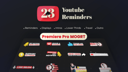 Recordatorios de suscripción a YouTube y redes sociales MOGRT: promoción del canal con íconos 3D, mapas y notificaciones