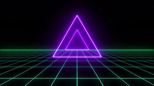 Retro Neon Triangle Grid Loop Background
