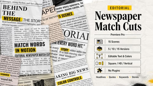 Editorial Newspaper Match Cut Titles for Premiere Pro | 15 MOGRT Headline Scenes