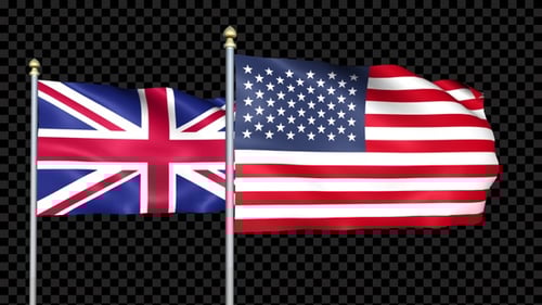 United Kingdom and United States Flags Waving with Alpha Channel