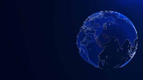Digital World Globe Rotation with Luminous Outlines