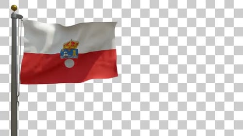 Flagge Kantabriens auf Fahnenmast mit Alphakanal - 4K