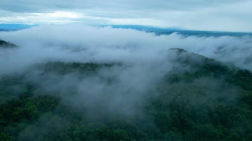 4K Aerial Drone shot flying over beautiful mountain ridge in rural jungle bush forest.