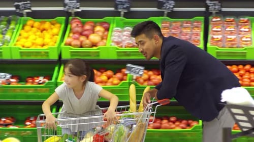 Active Curious Girl Shopping at Supermarket