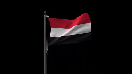 Realistic Waving Yemen Flag on a Solid Black Background