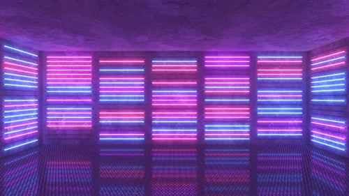 Pulsating Neon Lights Loop in Dark Concrete Room