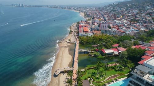 Tropical Beachfront Hotels and City Aerial View
