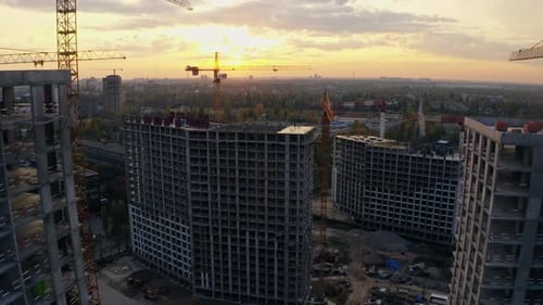 Building Construction Crane Sunset Industrial Architecture Work