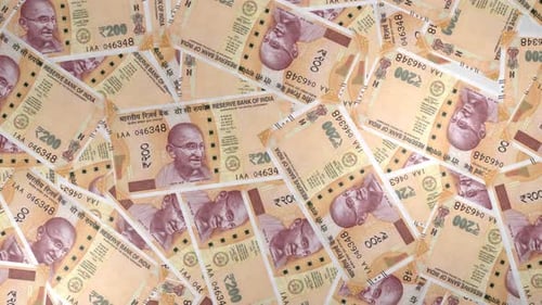 Falling Indian 200 Rupee Banknotes Animation Loop