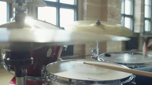 Drummer Practicing With Drumsticks, Close Up Shot