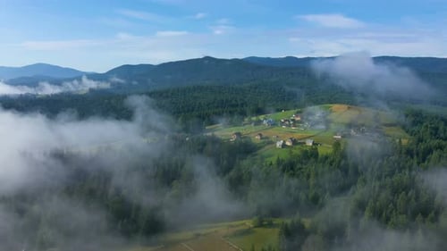 Morning Mountain Village Covered With The Clouds 8