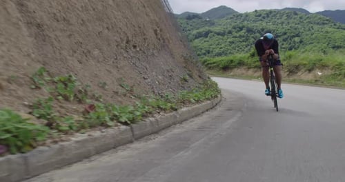 Triathlon Sportsman Athlete Cyclist Riding Professional Racing Bicycle