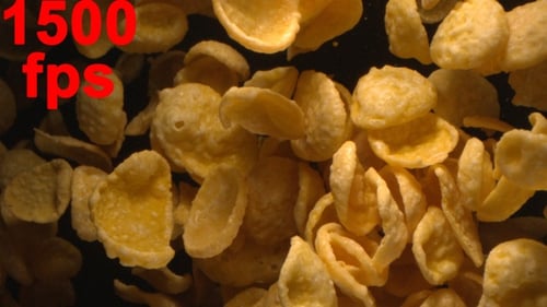 Golden Corn Flakes Falling in Slow Motion