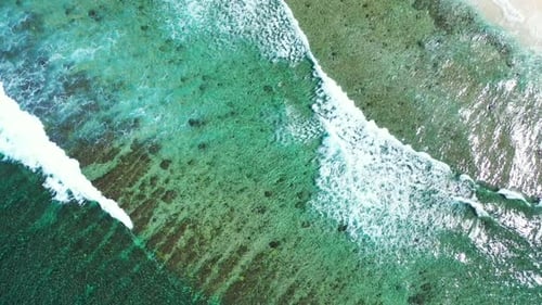 Aerial flying over tourism of beautiful sea view beach vacation by shallow sea and white sand backgr