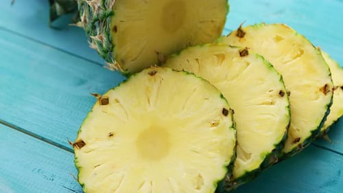 Pineapple Slices on Weathered Blue Wood