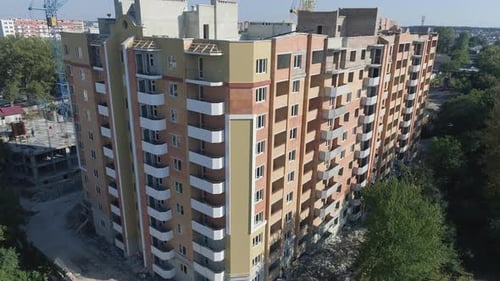 Aerial of an apartment building under construction