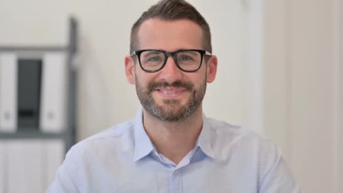 Man Smiling, Wearing Glasses, Close Up