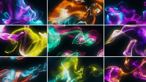 Abstract Glowing Fluid Particle Wave Motion Background