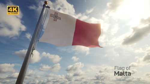 Malta National Flag Waving in Blue Sky with Clouds
