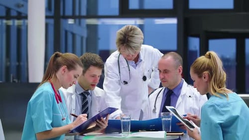 Medical Professionals in a Meeting Reviewing Records