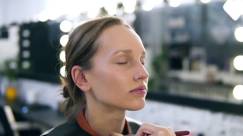 Makeup Artist Applies Makeup on Model's Face