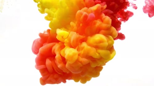 Red and Yellow Ink Mixing in Water