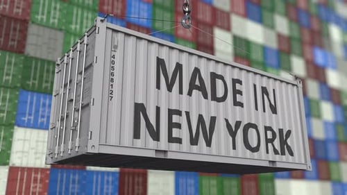 Container with MADE IN NEW YORK Text