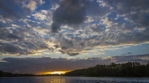 Beautiful sunset over the lake in summer, timelapse, 4K