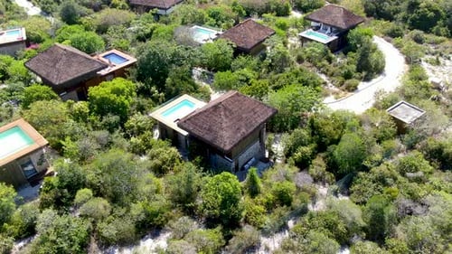 Aerial View of Luxury Villa with Swimming Pool in Tropical Forest.