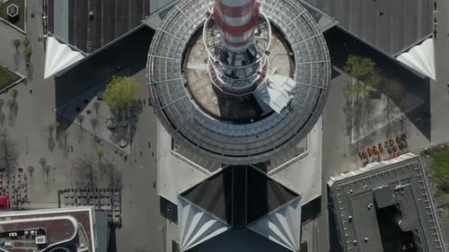 AERIAL: Wide View of Empty Berlin, Germany Alexanderplatz TV Tower with Almost No People or Cars on