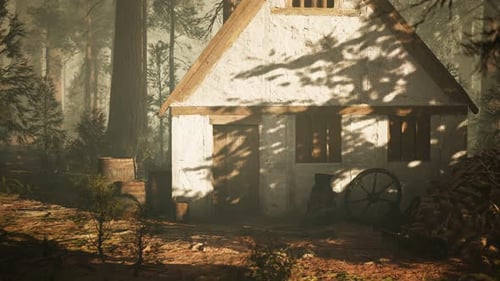 Old Wooden House in the Autumn Forest