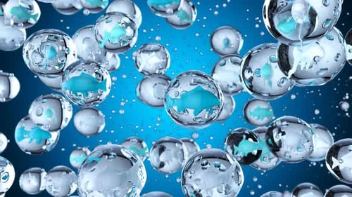 Abstract art background of fishes in bubbles