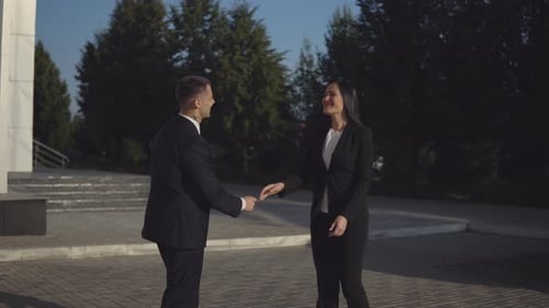 Business People While Working Near Office Building