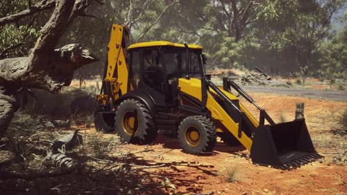 Tractor excavador en Bush Forest