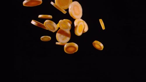 Chopped Carrot Falling Down in Slowmo