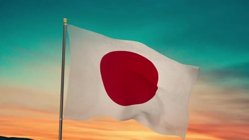 Realistic Japanese Flag Waving Against Sky