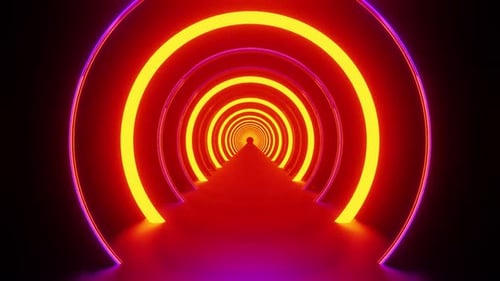 Orange Neon Bright Circle Tunnel With Purple Illumination Background Vj Loop HD
