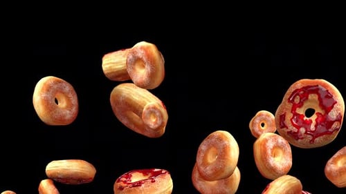 Realistic Falling Donuts with Jam and Sugar Animation