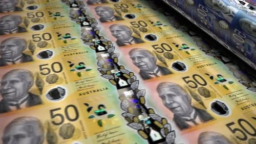Impresión de billetes en dólares australianos en bucle sin fisuras