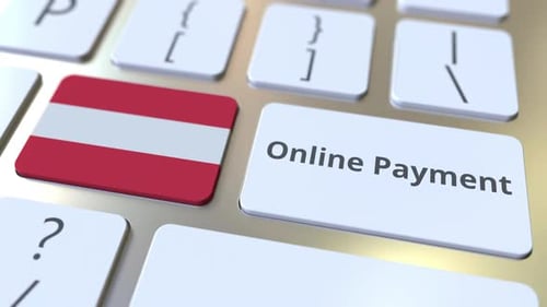 Online Payment Text and Flag of Austria on the Keyboard