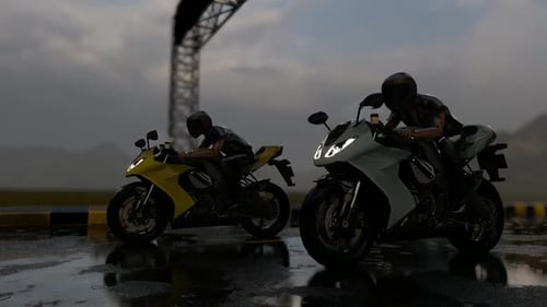 Motorcycle Race Start at Finish Line