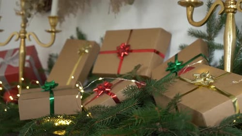 Christmas Presents Arranged with Festive Decorations