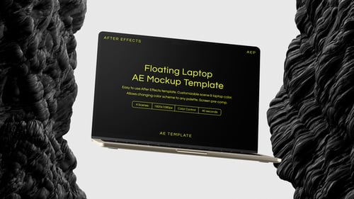 Floating Laptop Pro Rocky Screen Mockup Template