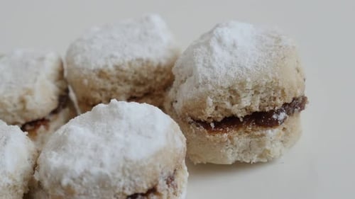 Close-up of Cookies with Powdered Sugar and Filling