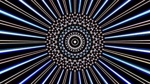 abstract lines colorful light shining round shape in center, black background