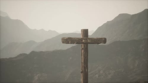 Wooden Crucifix Cross at Mountain