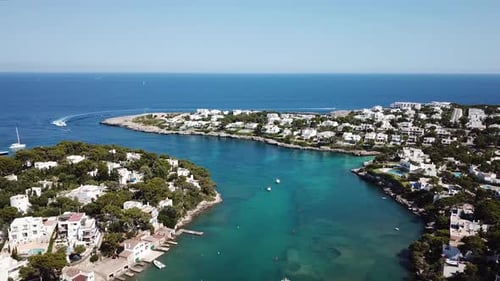 Aerial: Cala D'Or resort town in Mallorca, Spain