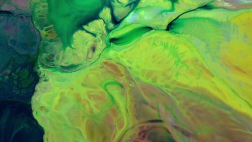 Abstract Fluid Green and Yellow Paint Swirls