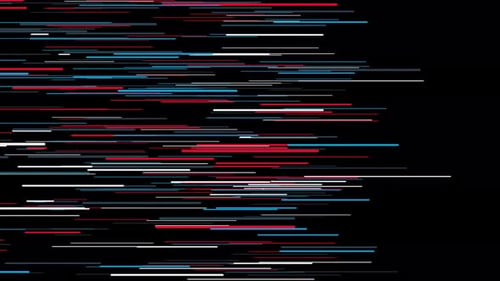 Abstrakte Animation heller Neonstrahlen unterschiedlicher Größe, die horizontal fliegen