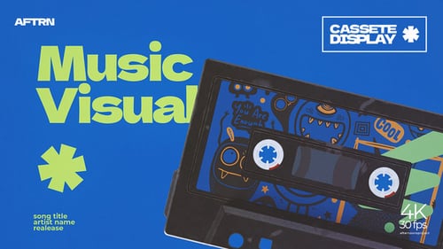Retro Cassette Tape Music Visualizer with Bold Typography